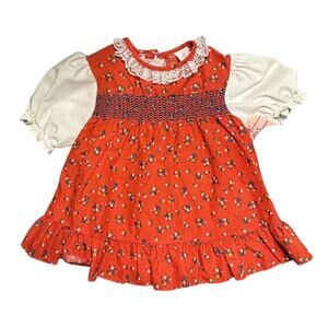 Vintage Sears Top Girls Size 6X Perma Press NEW Red Floral Back Button Ruffles